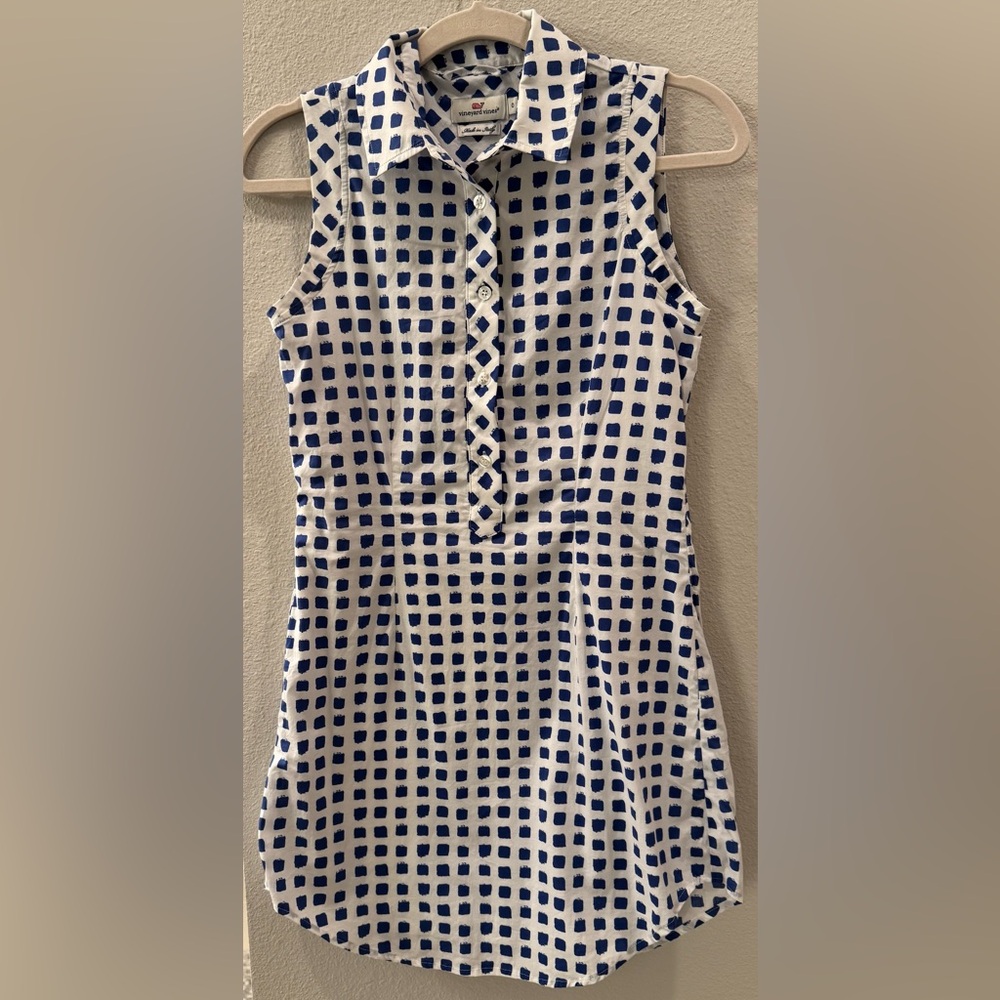 Vineyard Vines Blue and White Sleeveless Button Down Shirt Dress